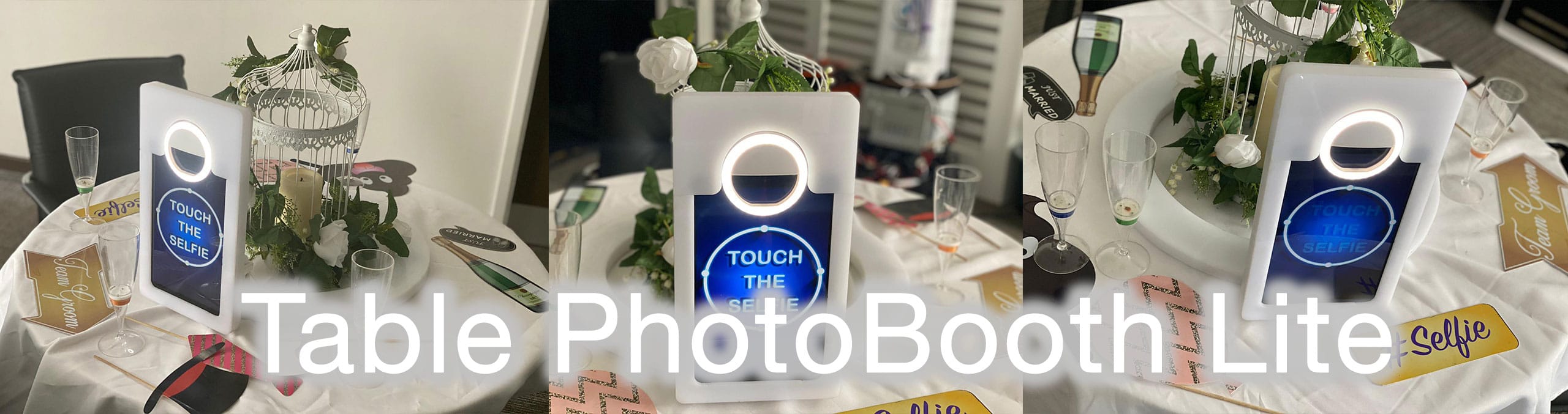 Table Photo Booth showing wedding centrepiece